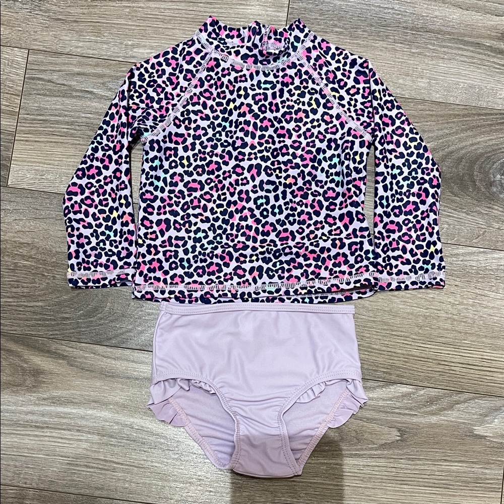 $3 w/ min $20 spend- 12-18M Girls 2-Piece Swimsuit Rash Guard Leopard Print Set